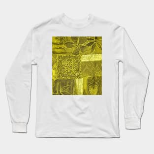 Yellow Abstract Tapestry Pattern Art Print Pattern Design Long Sleeve T-Shirt